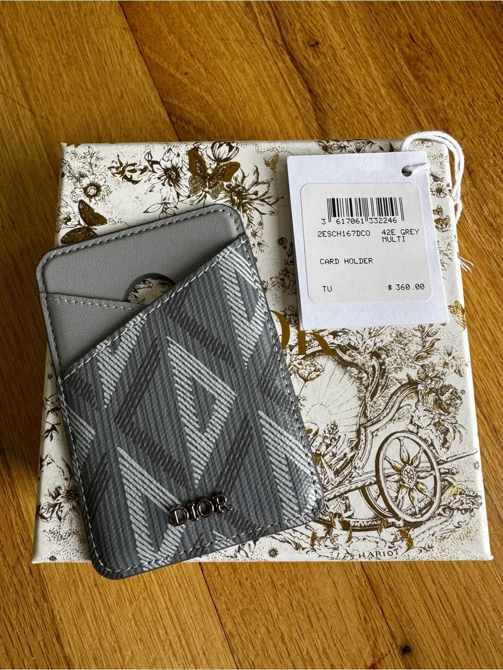 Dior Gray Leather Card Sleeve with Cutout